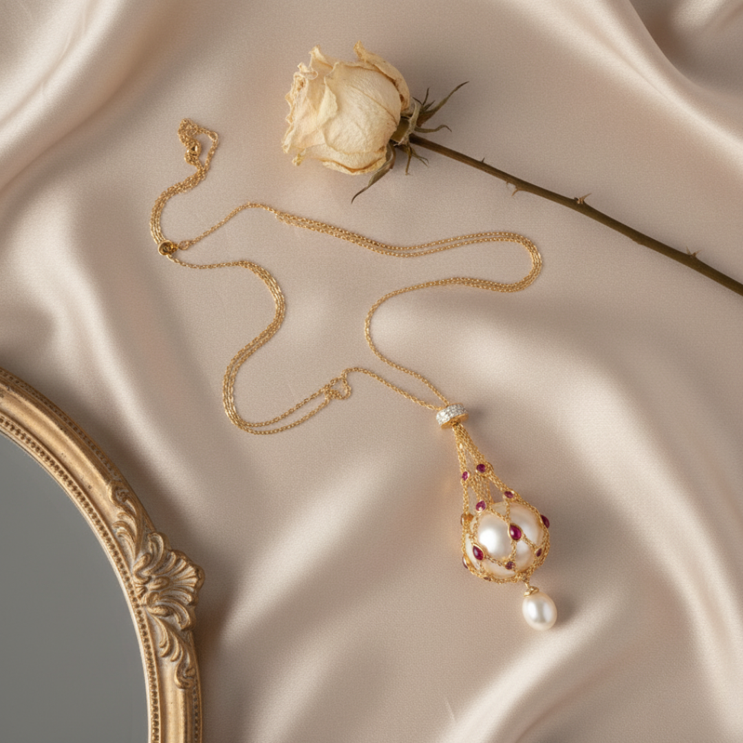 Lunara – Pearl & Gemstone Lavalier Pendant Necklace