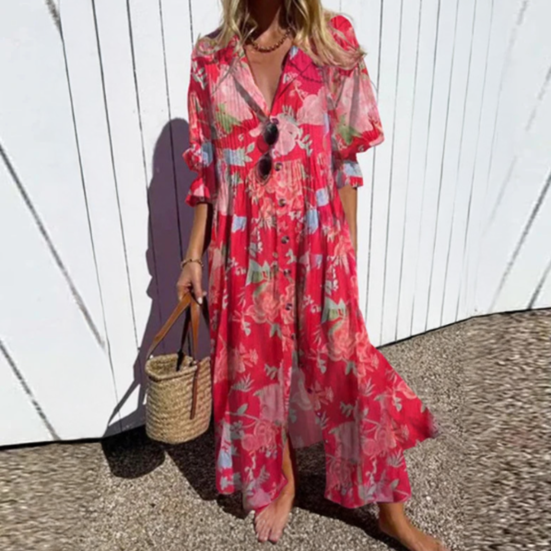 ISLA – COASTAL BREEZE BUTTON MAXI DRESS
