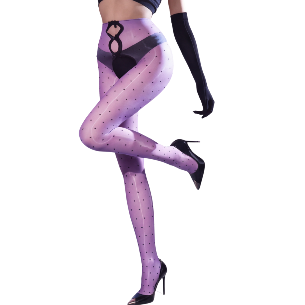Aurelia - Women's bow cutout shimmer polka dot tights