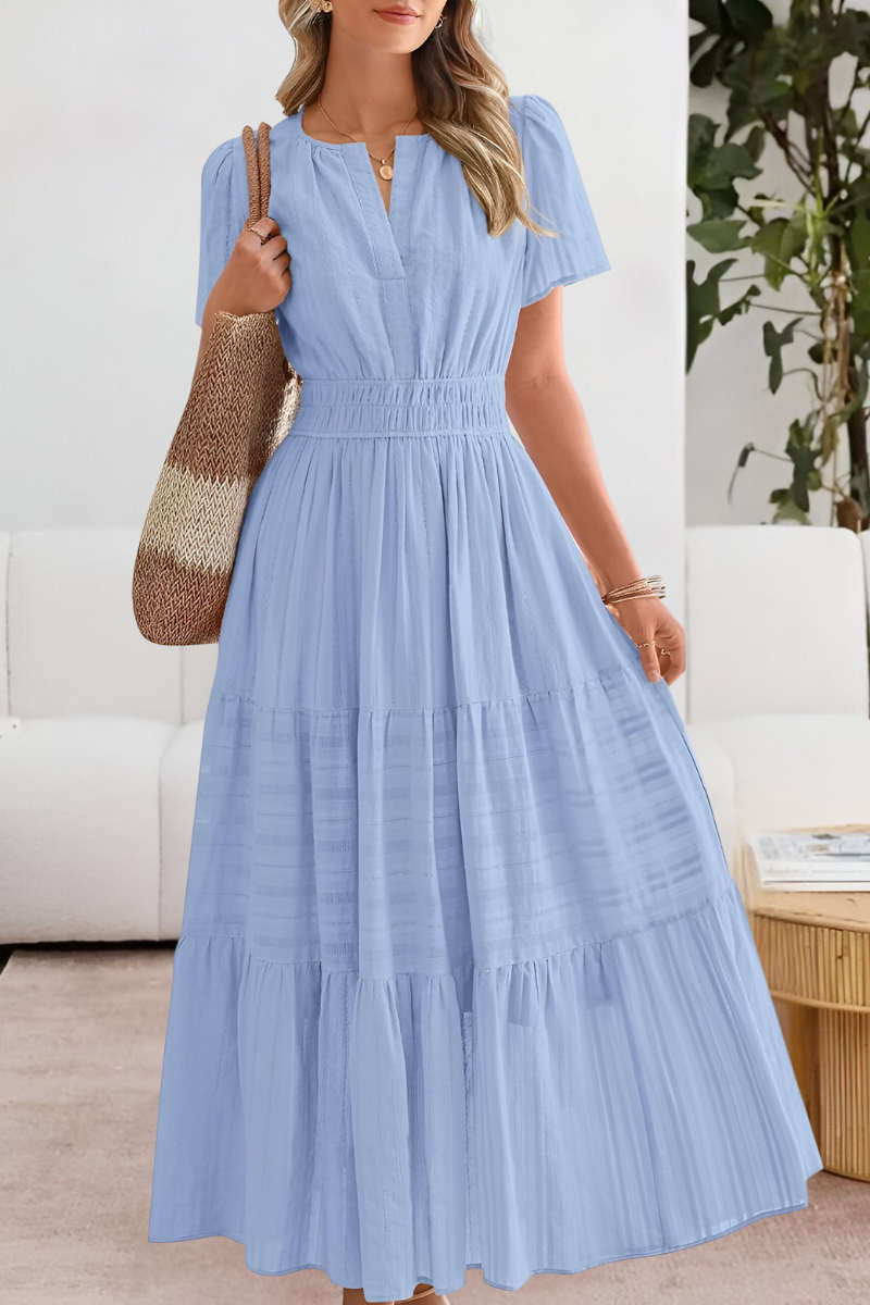 Eleanor | Women's Boho Short Sleeve Smocked Midi Dress