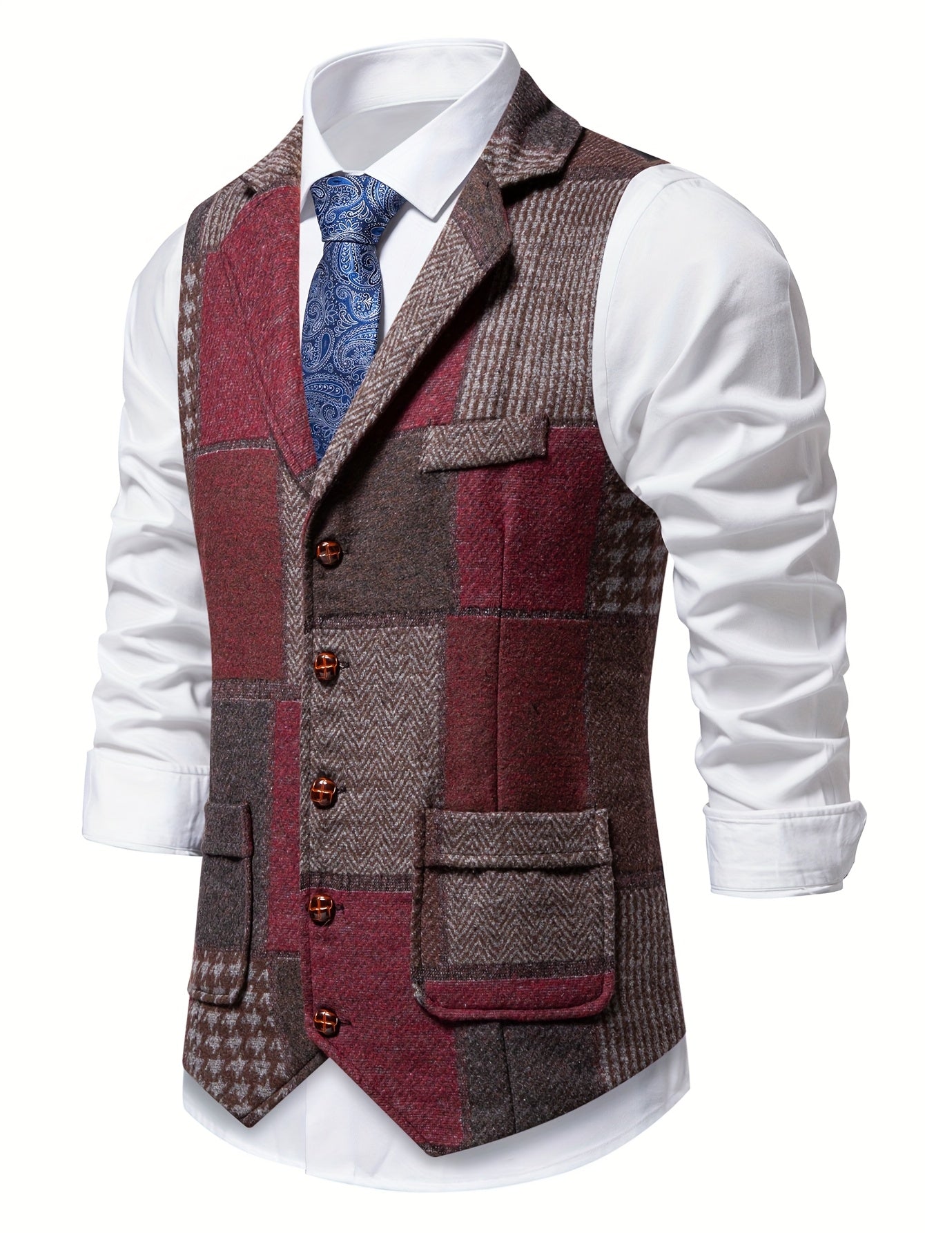 Leo™ | Patchwork Tweed Waistcoat with Herringbone Pattern