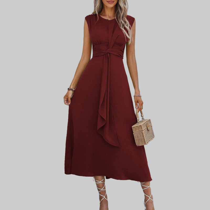 Elegant Long Sleeveless Dress with Round Neck - Chic Maxi Dress for Women