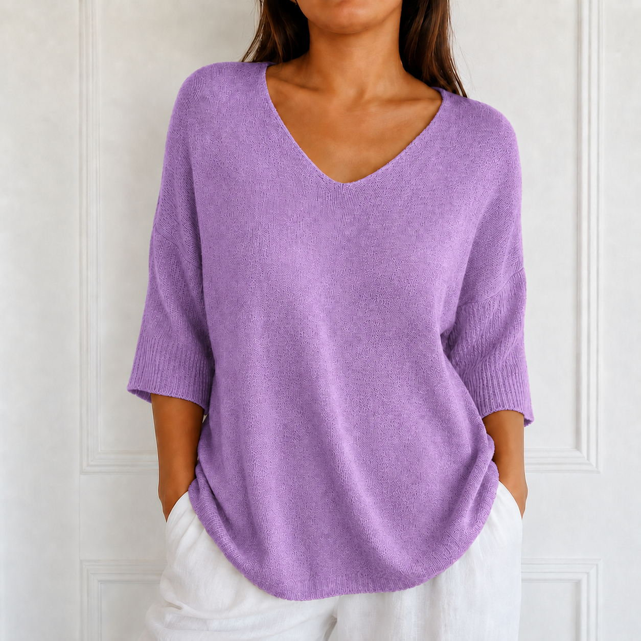 Elowyn – Soft V-Neck Knit Tunic Top for Women, Loose Drape