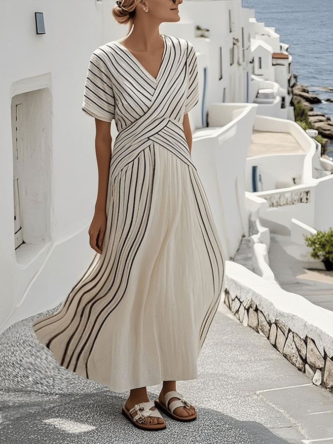 Sabrinah™ Elegant Loose striped maxi dress