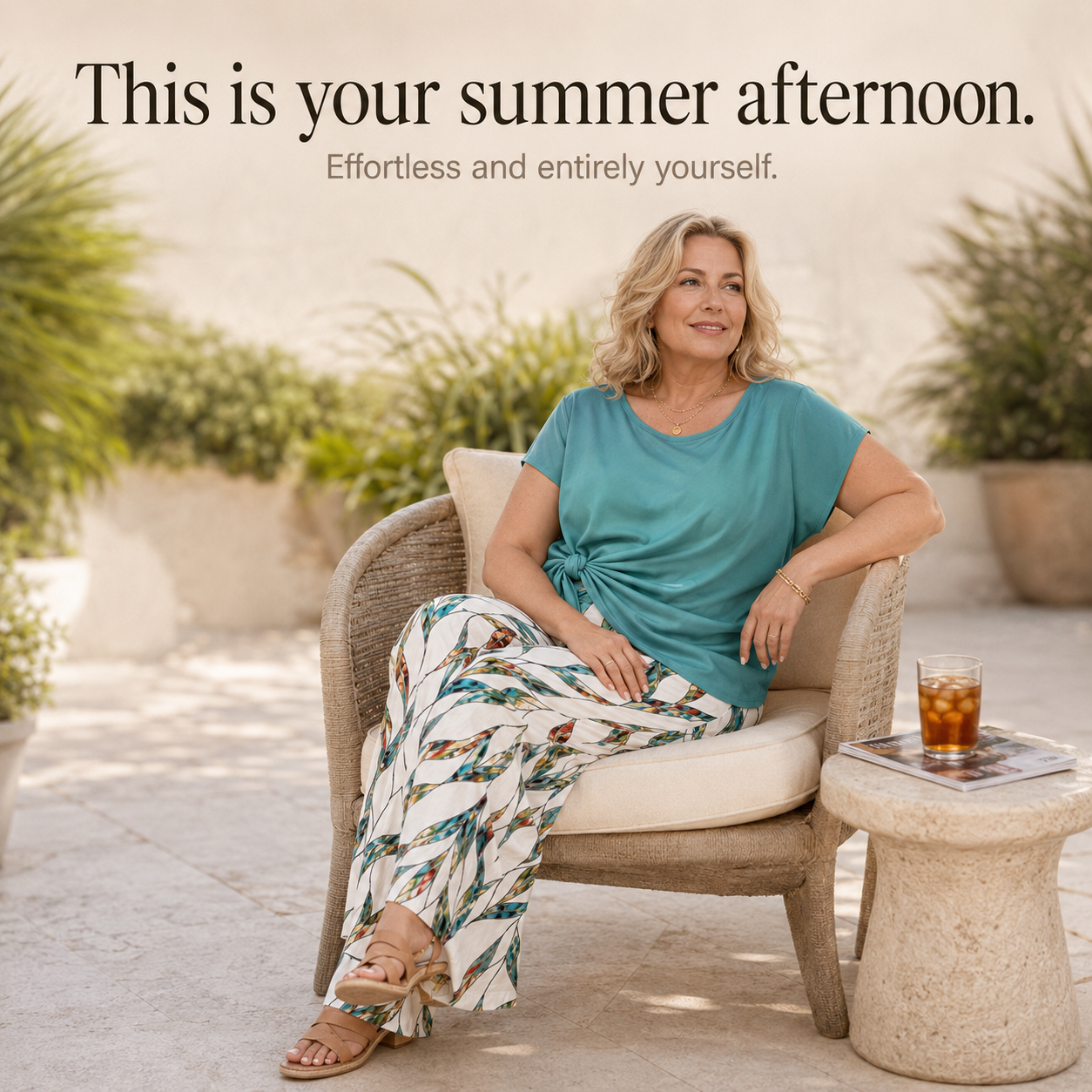 Lunaria – Women's Side-Tie Top & Wide-Leg Leaf-Print Pants Set