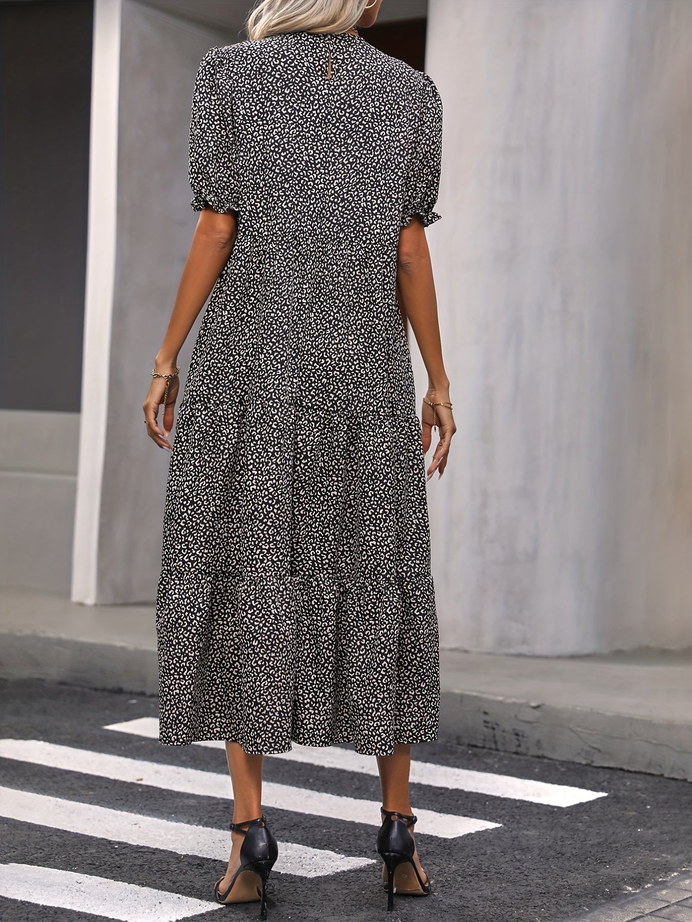 Long Dress for Women - Round Neck with Elegant Ruffled Details