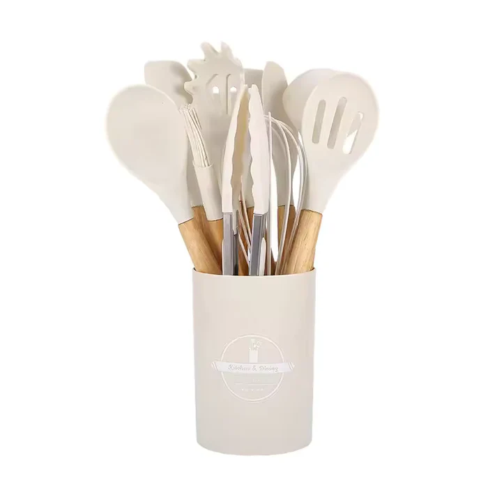 Culinara – 12 Piece Silicone Kitchen Set with Wooden Handles
