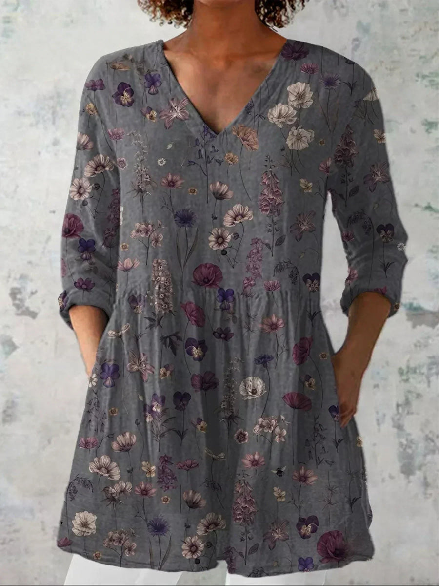 Emma | Floral Art Print V-Neck Shirt