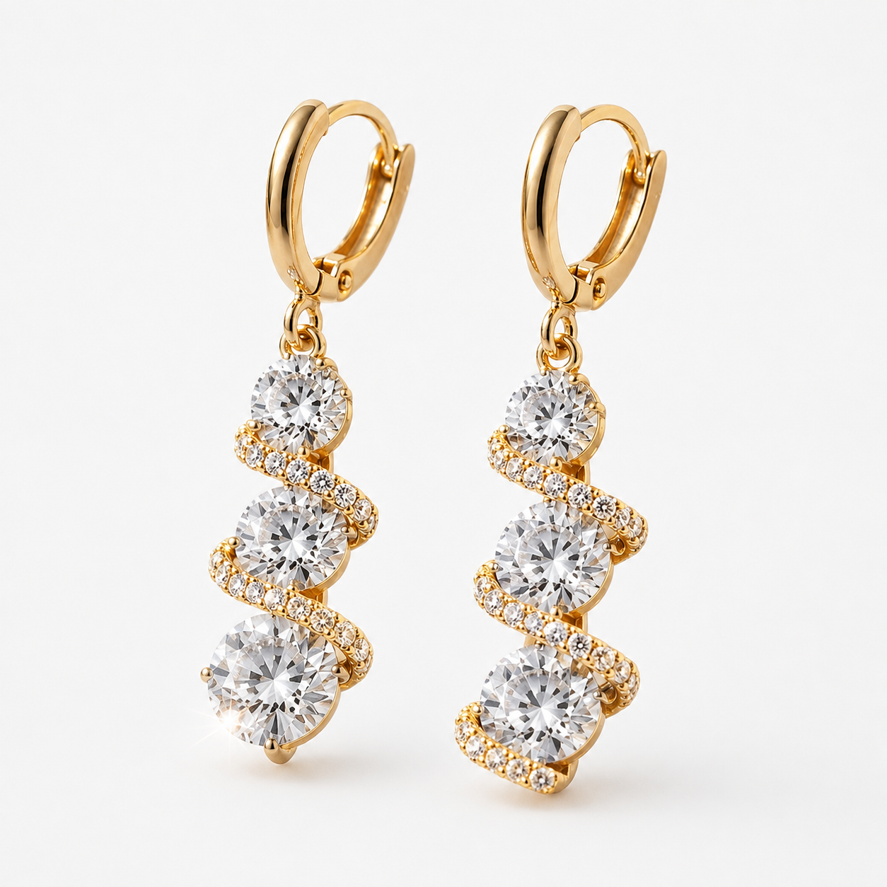 Lucienne – Asymmetric Spiral Crystal Drop Earrings