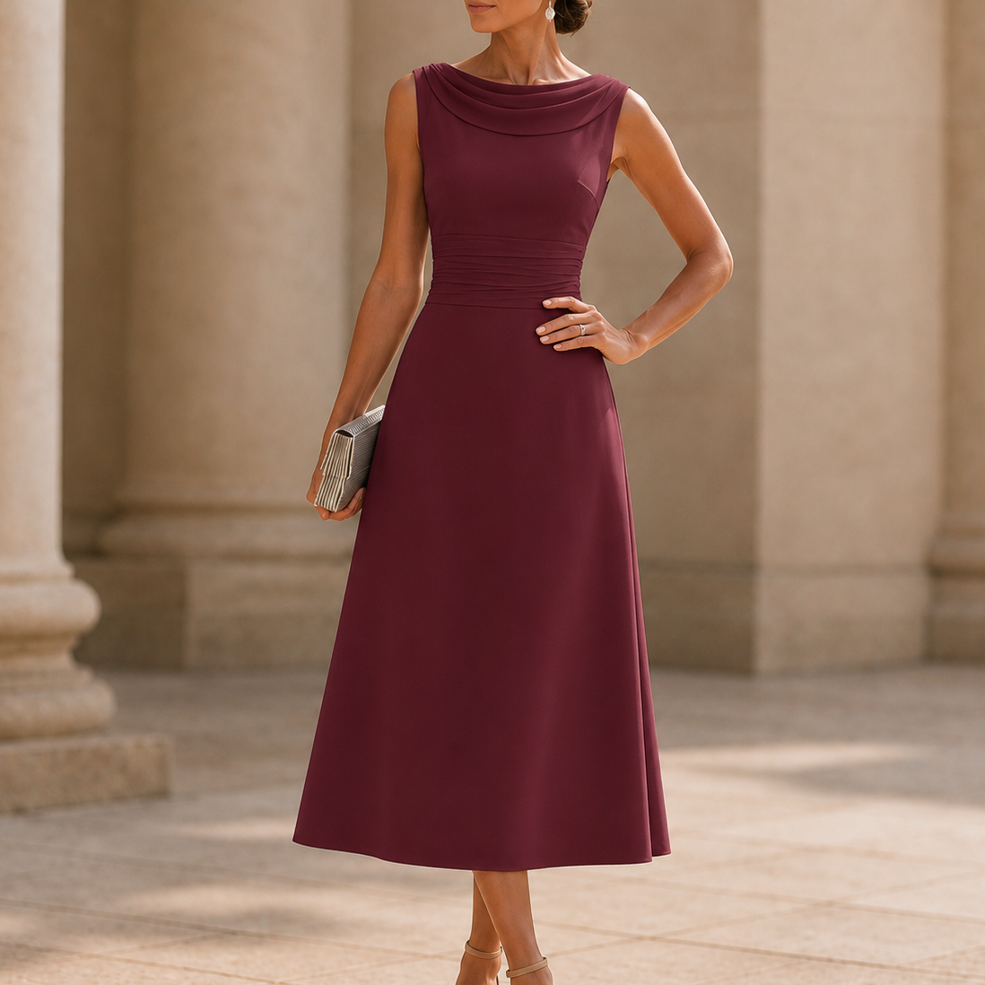 Draperie – Draped-Neck Pleated A-Line Wedding Guest Dress