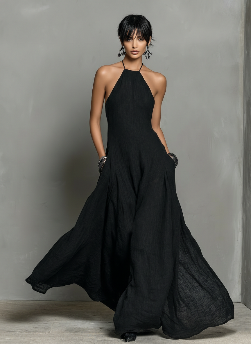 Women's Minimalist Sleeveless Maxi Dress in Linen Blend