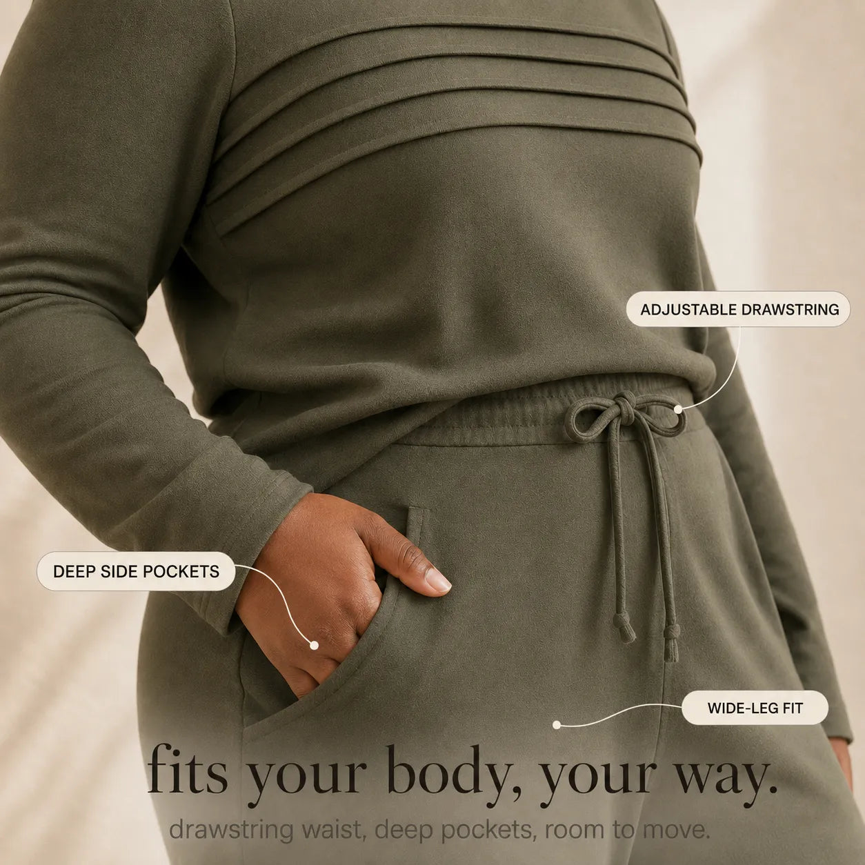 Lounara – Soft-Stretch Lounge Set with Wide-Leg Pants and Pockets