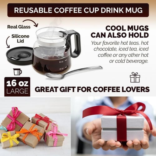 Brewbell – 16 Oz Pour-Over Inspired Glass Coffee Mug