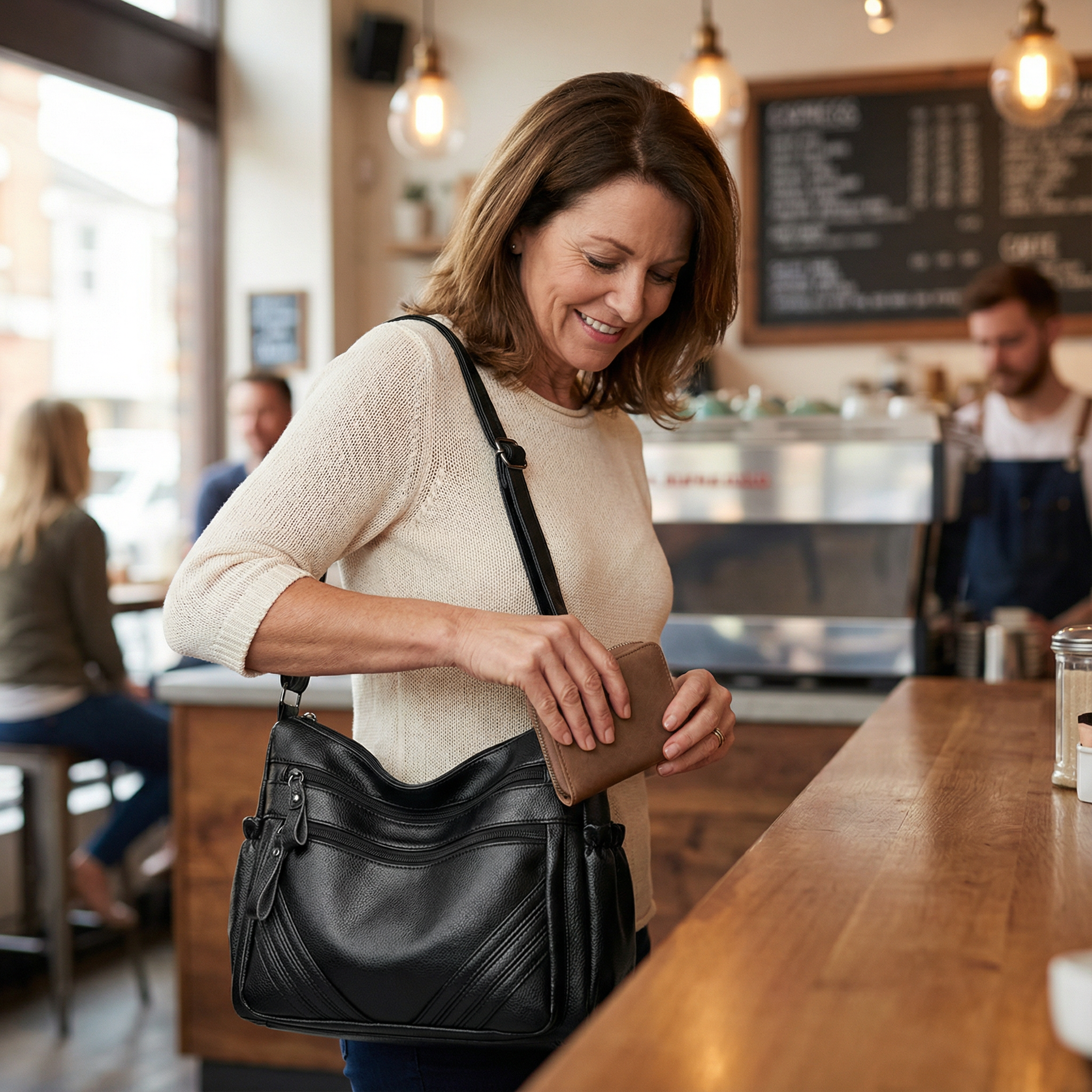 Carria - Soft Leather Multi Pocket Shoulder Bag