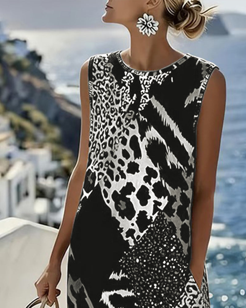 Leopard Print Patchwork Sleeveless Maxi Dress