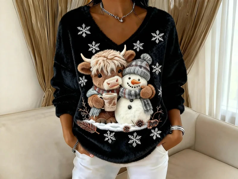 Malin - Long Sleeve Printed V-Neck Sweater