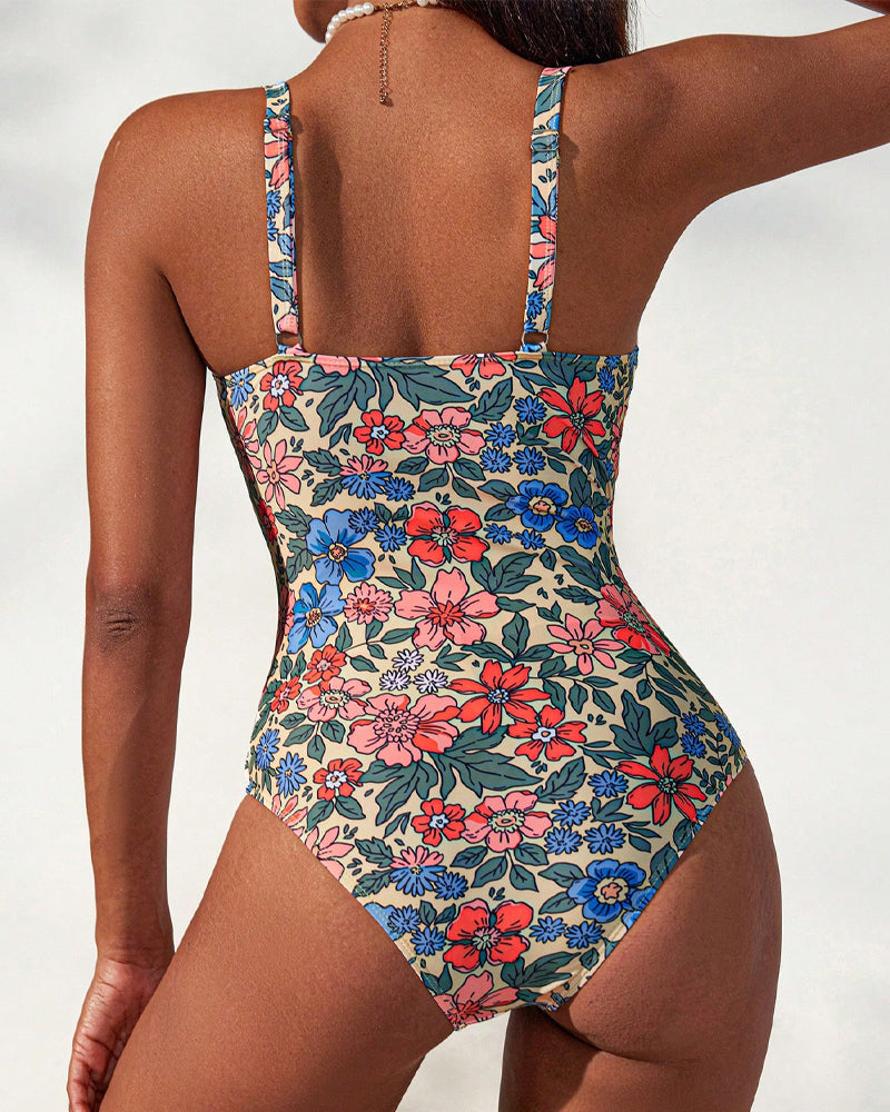 Floral Print Halter Swimsuit