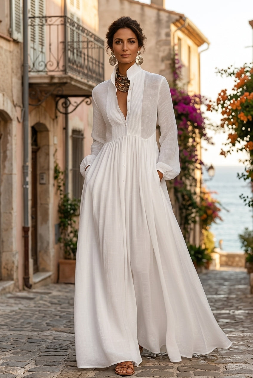 Serena | Long Buttoned Fluid Dress