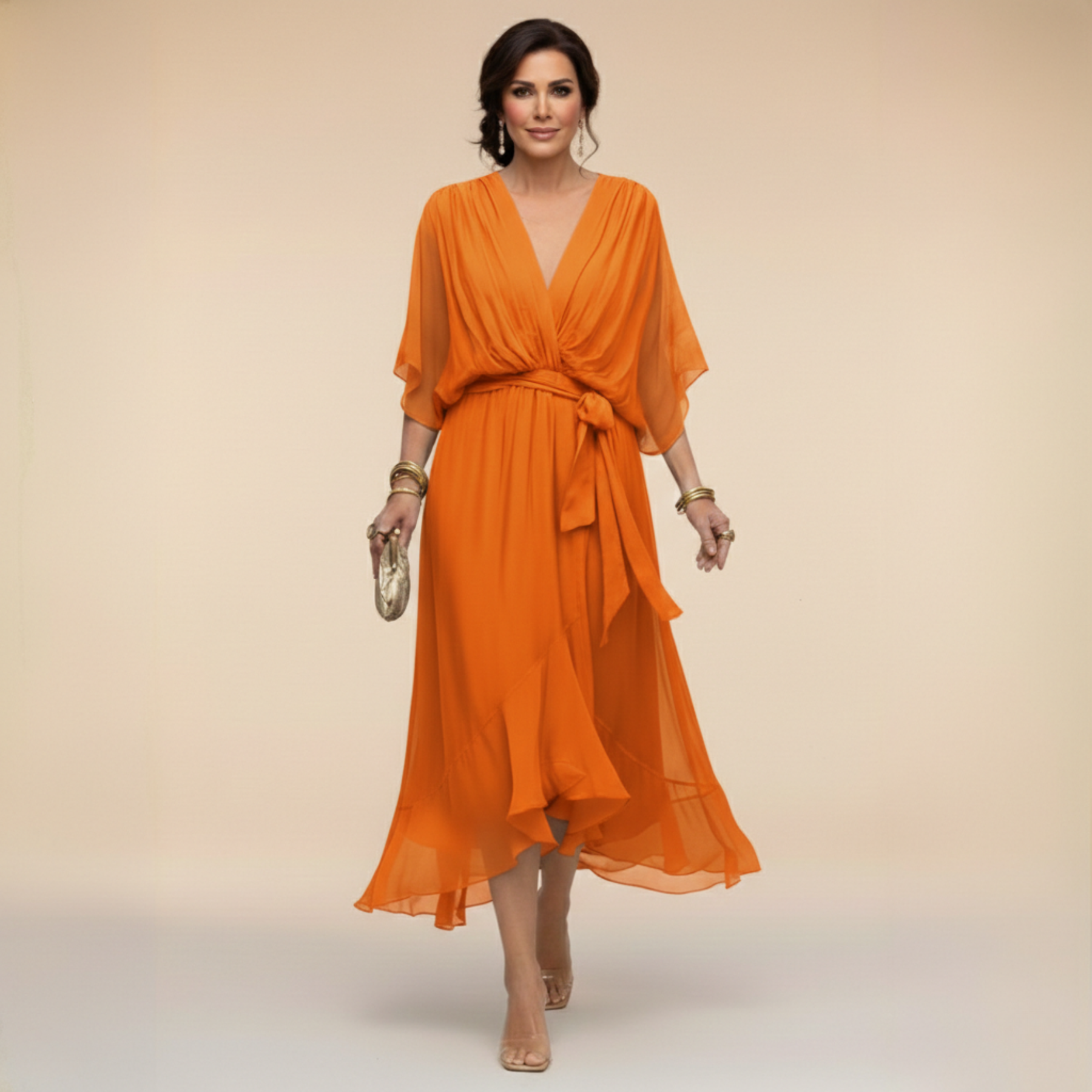 MARTA™ | CHIFFON DRESS WITH V-NECK