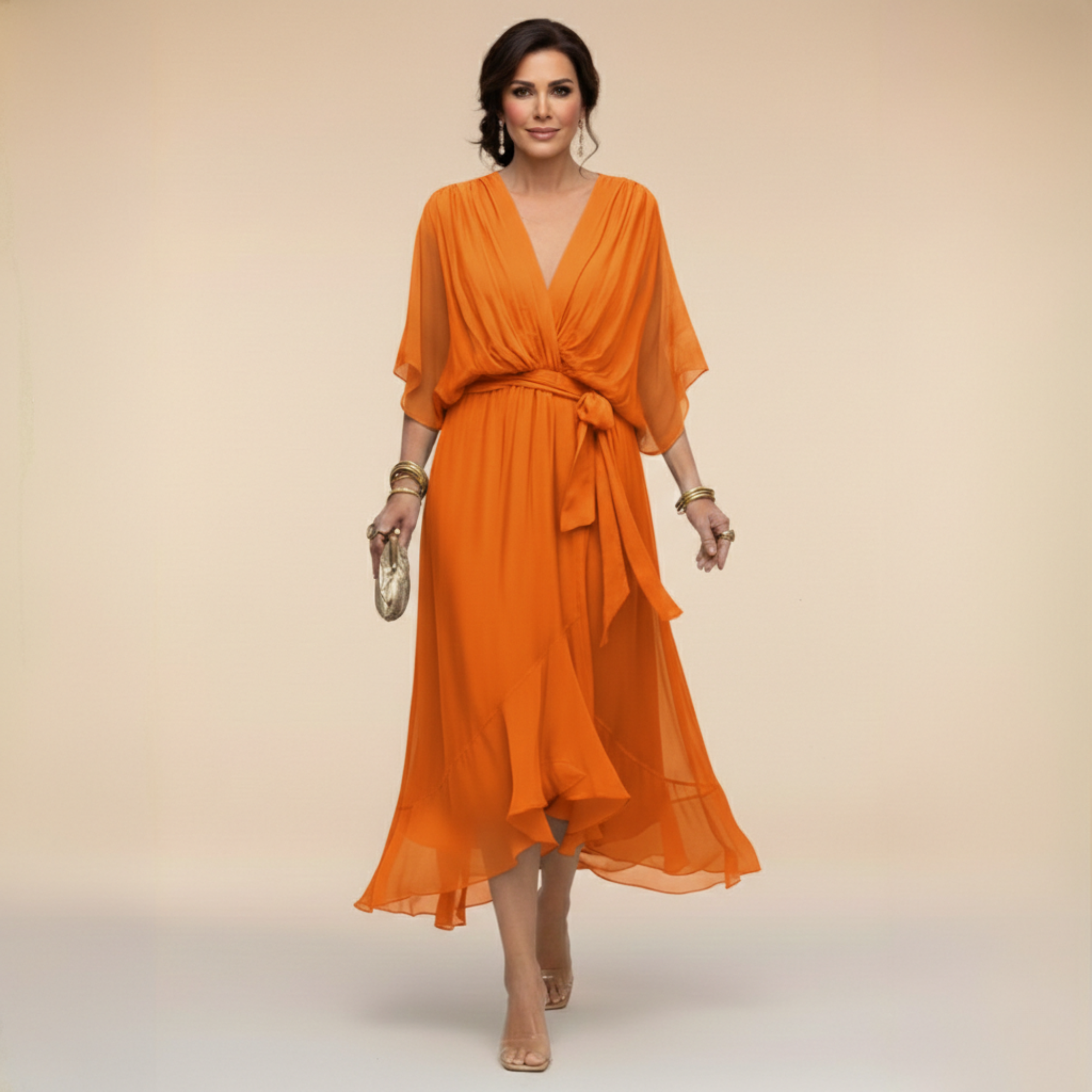 MARTA™ | CHIFFON DRESS WITH V-NECK