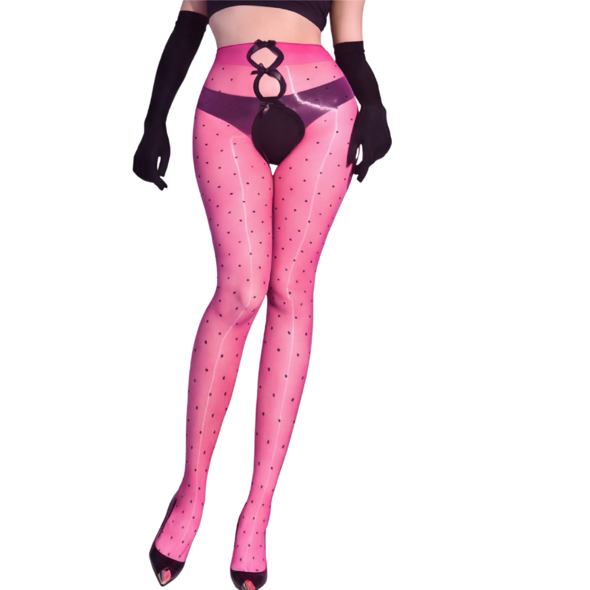 Aurelia - Women's bow cutout shimmer polka dot tights