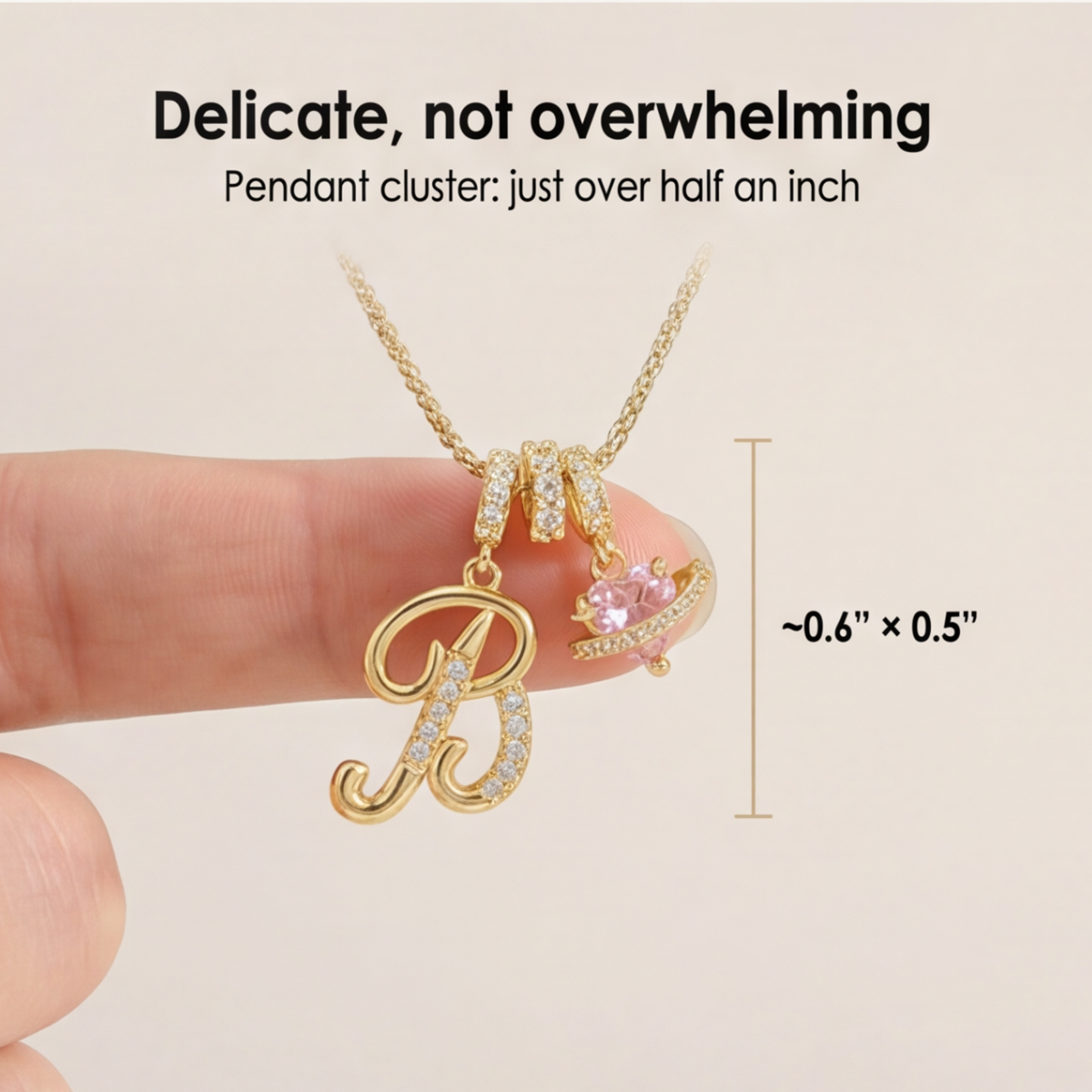 LUMARA – 3-Layer Initial Necklace with Pink Heart Zircon