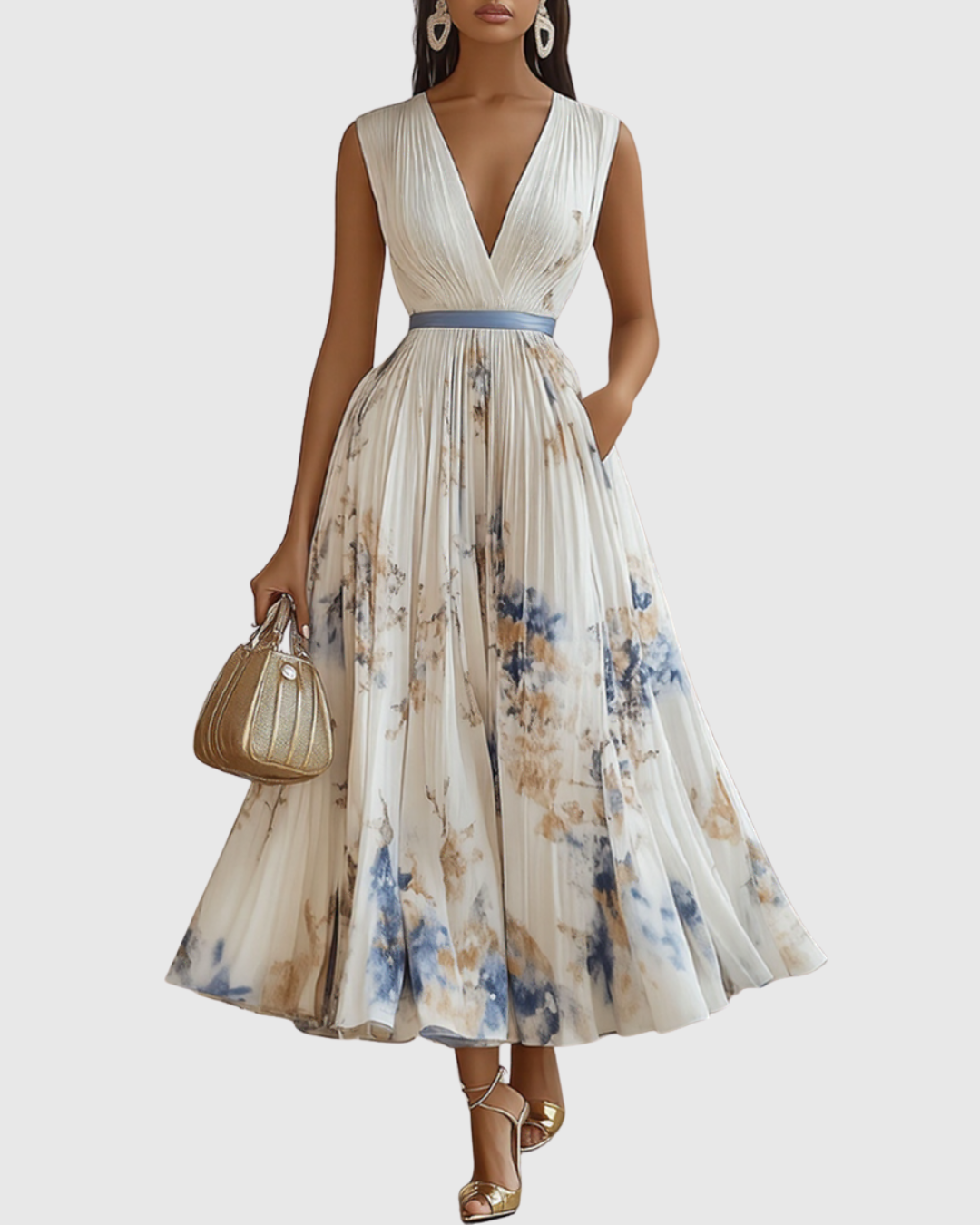Elegant Long Pleated Dress Rowella - Maxi Fluid Dress for Women
