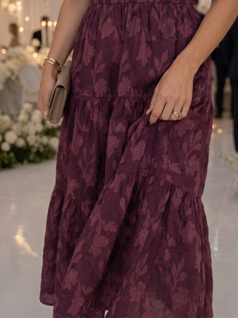 Elaria | Short Sleeve Textured Floral Detail Midi Dress