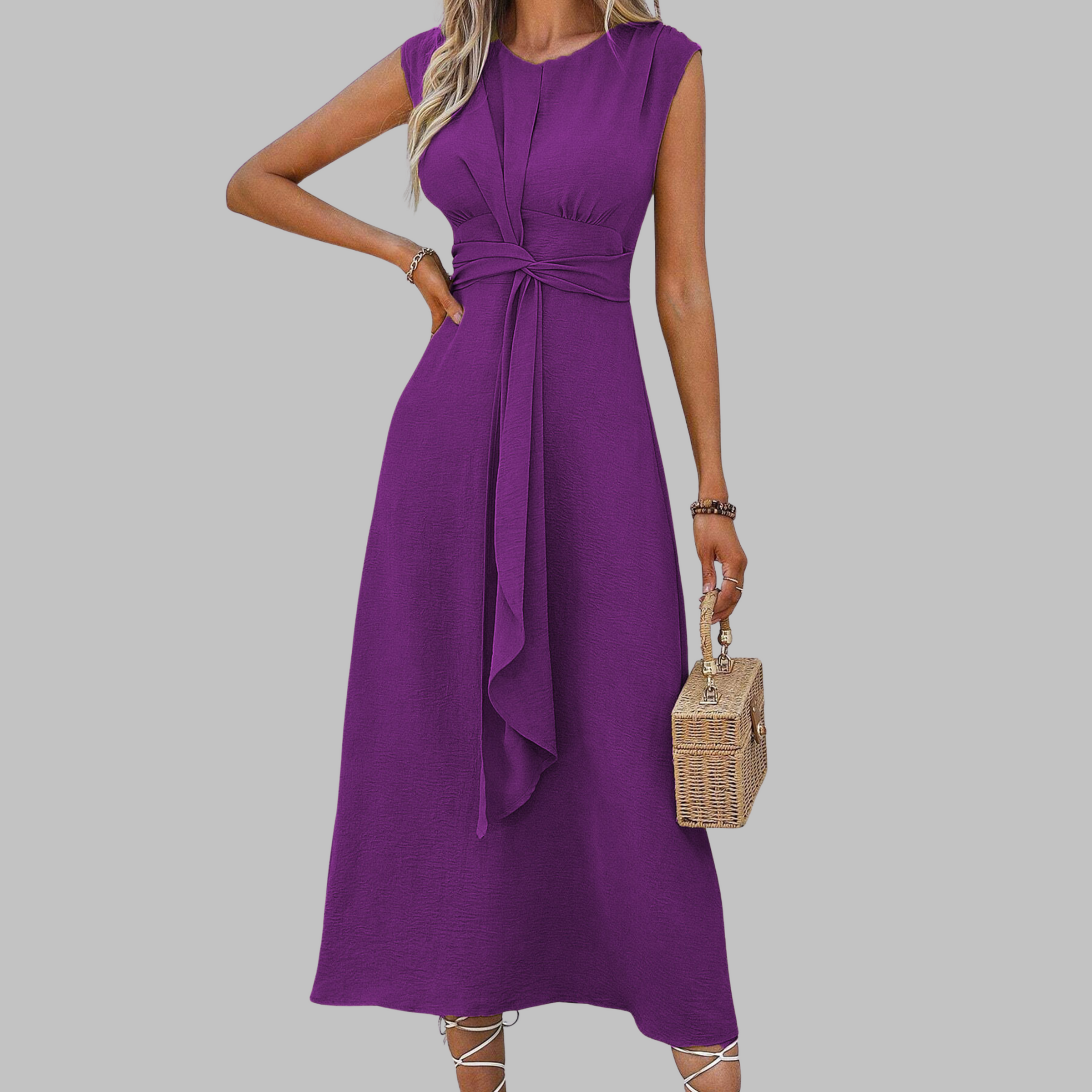 Elegant Long Sleeveless Dress with Round Neck - Chic Maxi Dress for Women