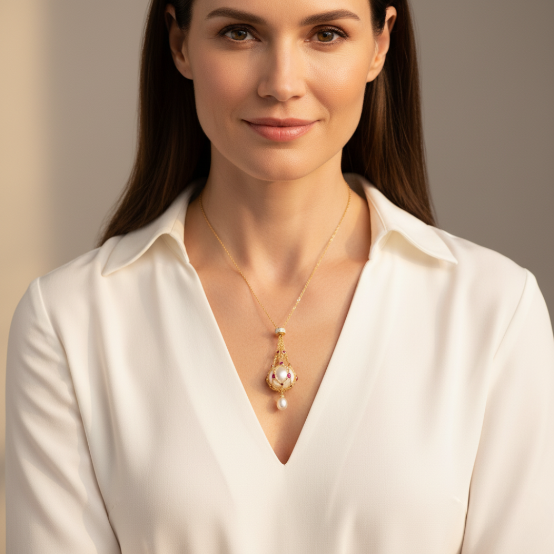Lunara – Pearl & Gemstone Lavalier Pendant Necklace