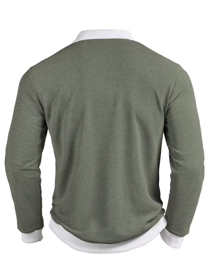 Gennady - Textured Waffle Knit Shirt With Contrast Collar