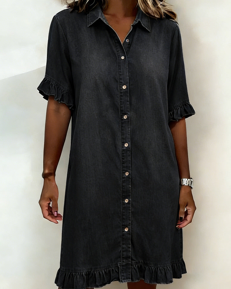 Van Delft™ | Comfortable Denim Dress with Flattering Ruching