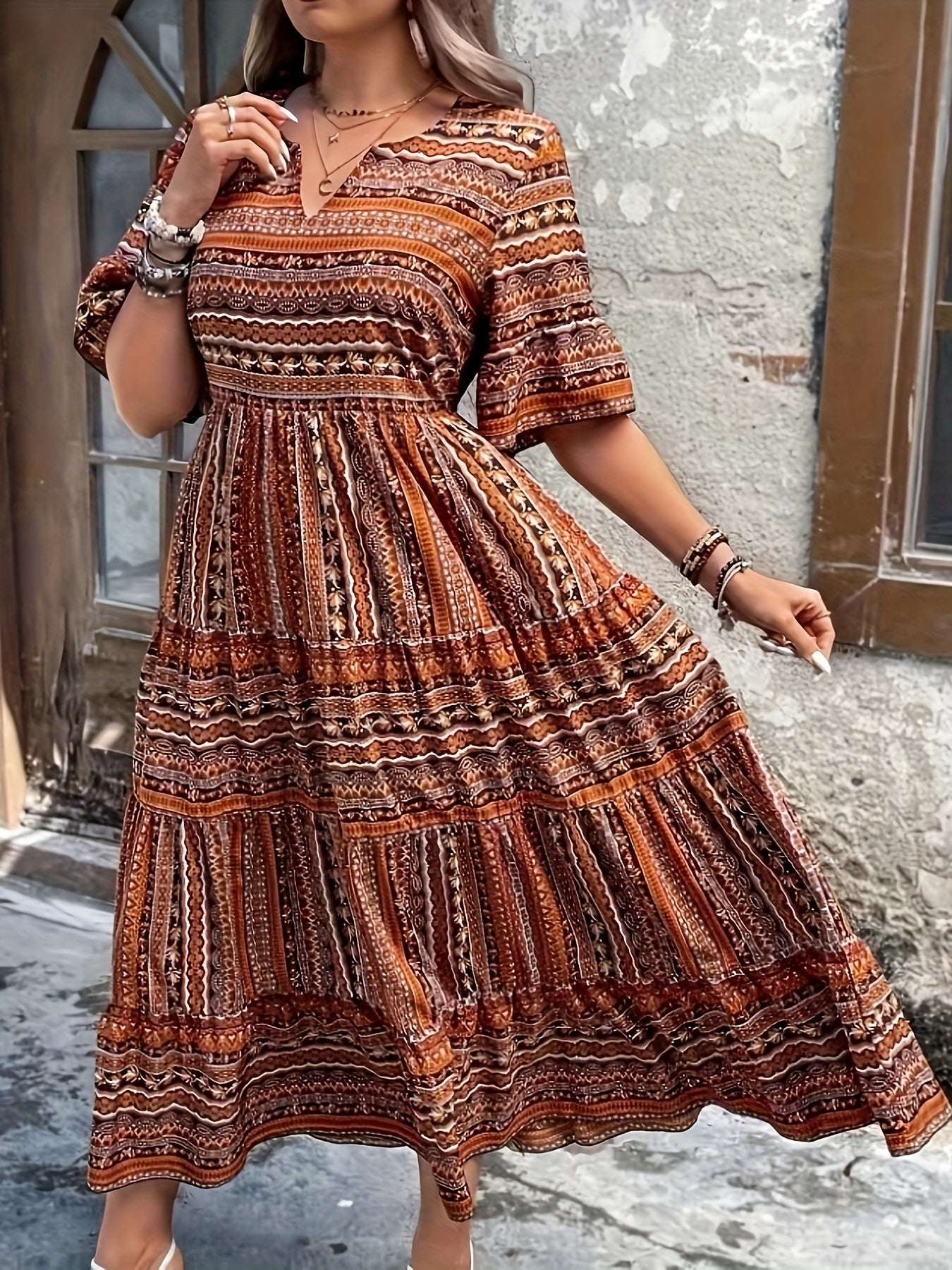 Daisy | Women’s Boho Printed Flowy Midi Dress