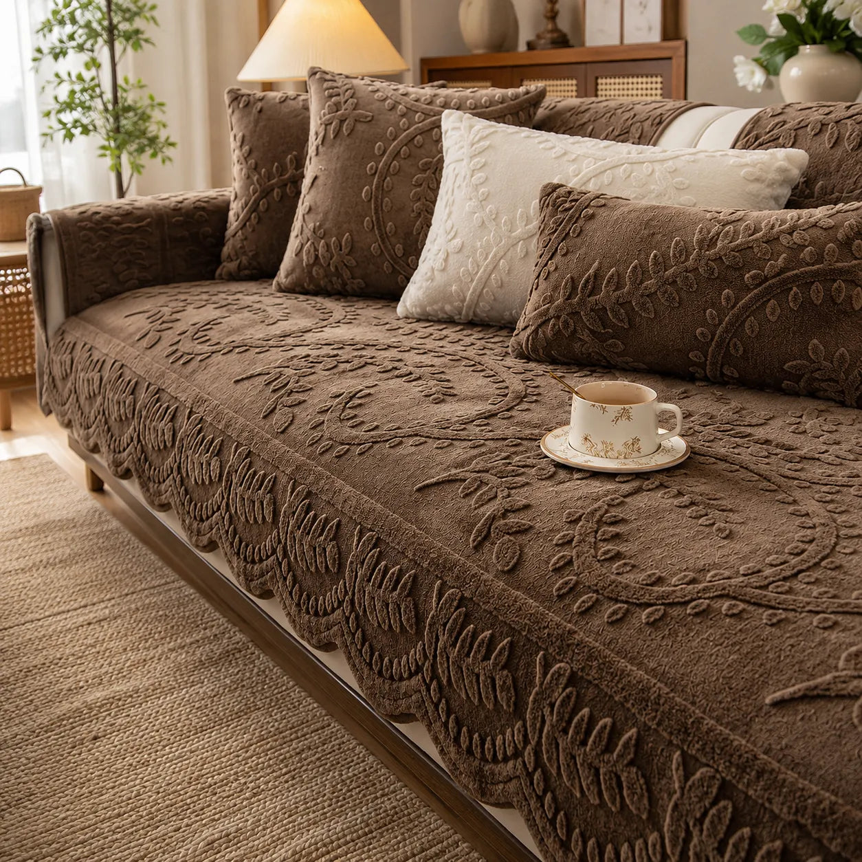 Hovela – Plush Non-Slip Couch Cover with Botanical Texture