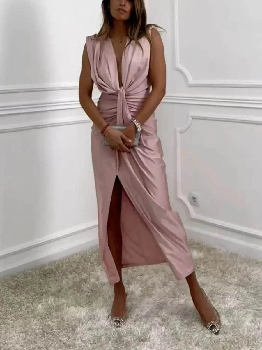 Venessa™ Elegant Dress with Draped Ruched Slit