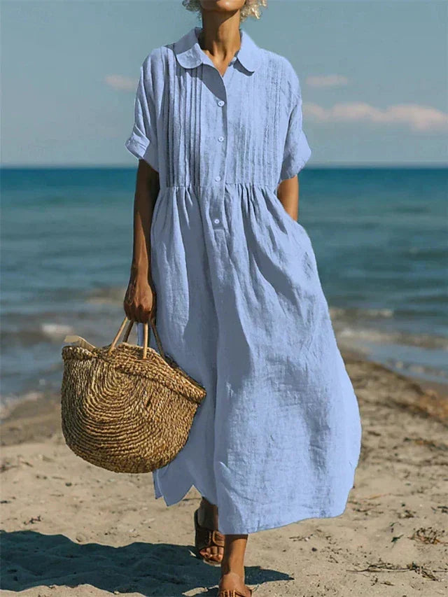 Midi Shirt Dress in Fluid Cotton - Casual Elegance for Women