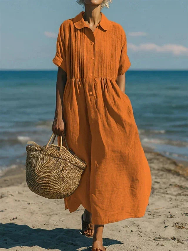 Midi Shirt Dress in Fluid Cotton - Casual Elegance for Women