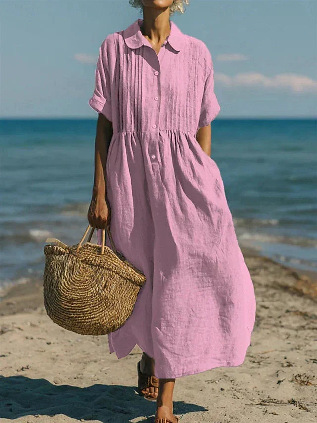 Midi Shirt Dress in Fluid Cotton - Casual Elegance for Women