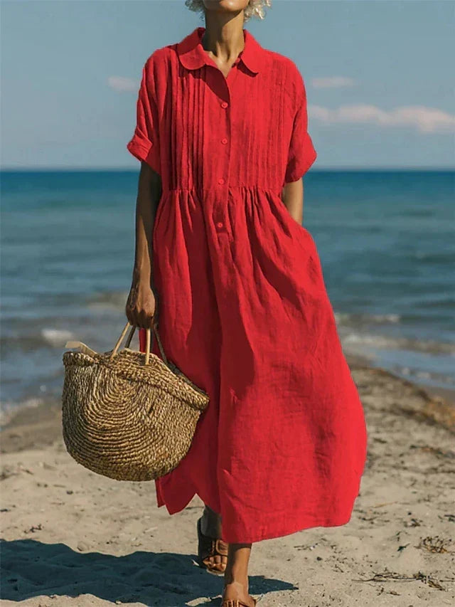 Midi Shirt Dress in Fluid Cotton - Casual Elegance for Women