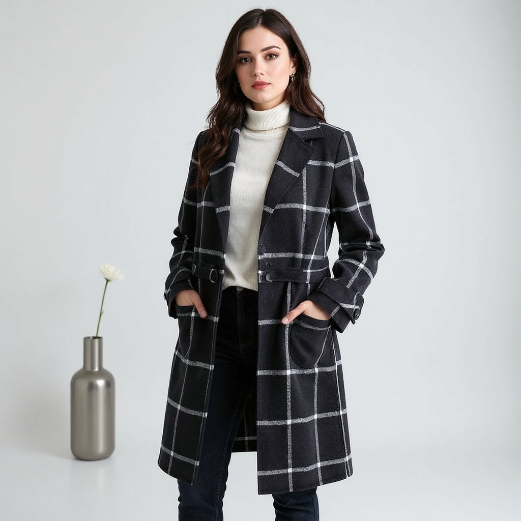 Valeriya™ | Elegant Checked Wool Coat
