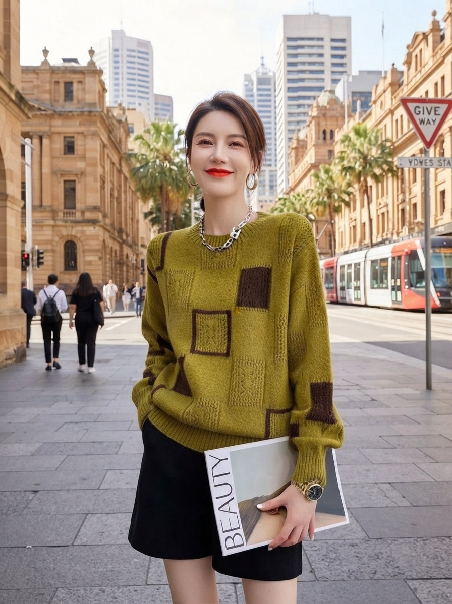 Adorelle - Artistic Patchwork Knit Sweater