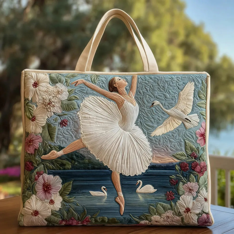 Swan Ballet Elegance | Handmade Quilted Tote
