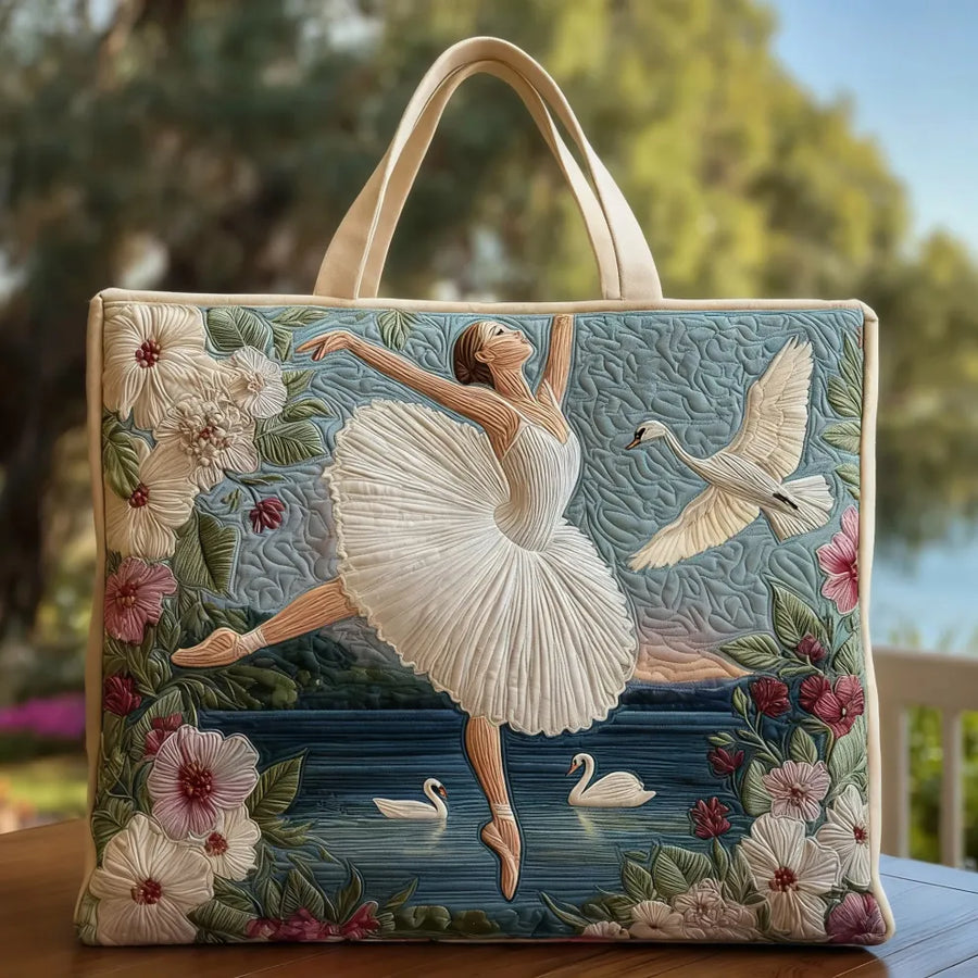 Swan Ballet Elegance | Handmade Quilted Tote