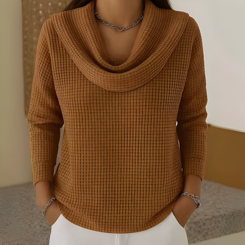 Dmber™ | Warm Waffle-Knit Sweater with an Elegant Cowl Neck
