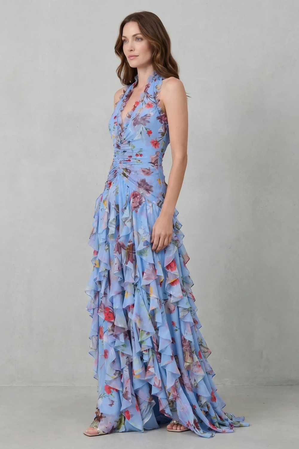 Belladina™ | Romantic Rose Halter Maxi Dress