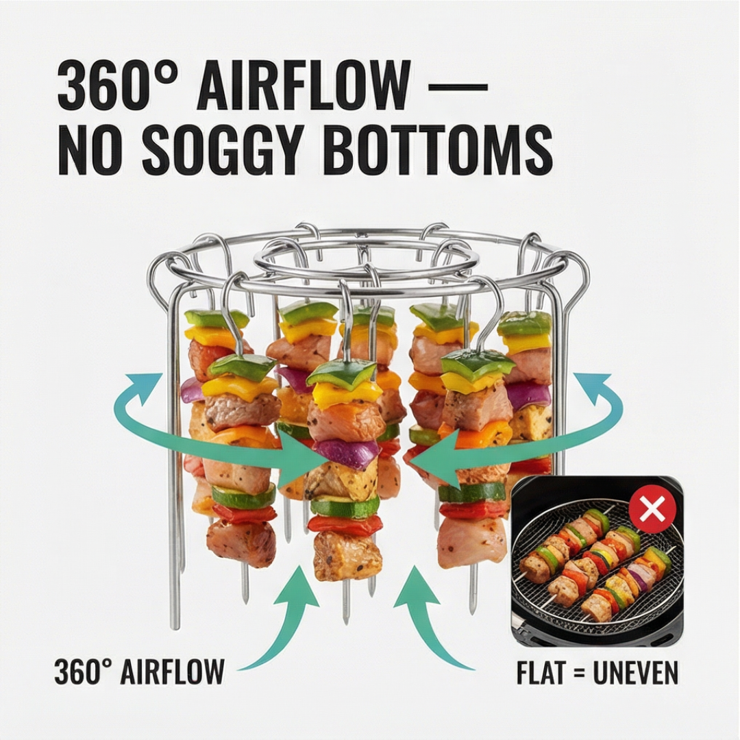 CrispHang Air Fryer Kebab Rack with 24 Hanging Skewers