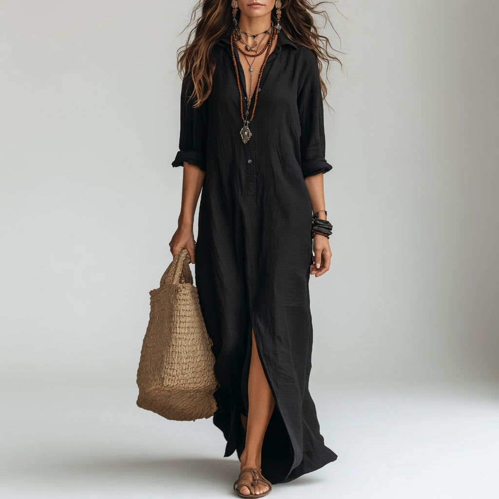 Oversized Bohemian Long Shirt Dress - Pure Fluid and Timeless Cotton