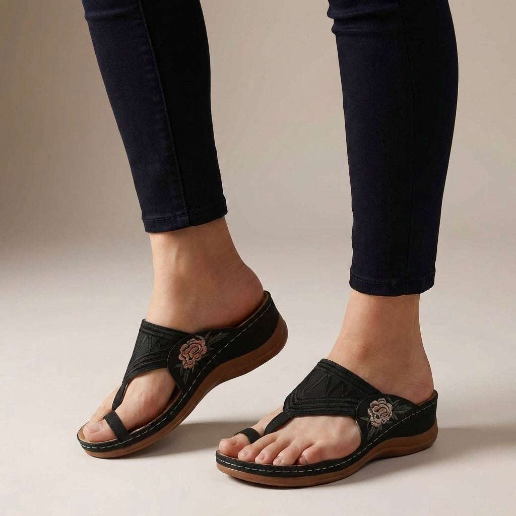 Michelle | Women's Orthopedic Floral Embroidered Wedge Sandals