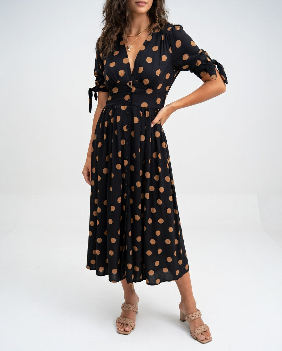 Midi Polka Dot Dress - Timeless Elegance for Women