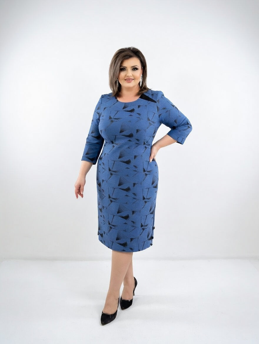 Structured Midi Dress with Graphic Pattern — Timeless Elegance and Comfort